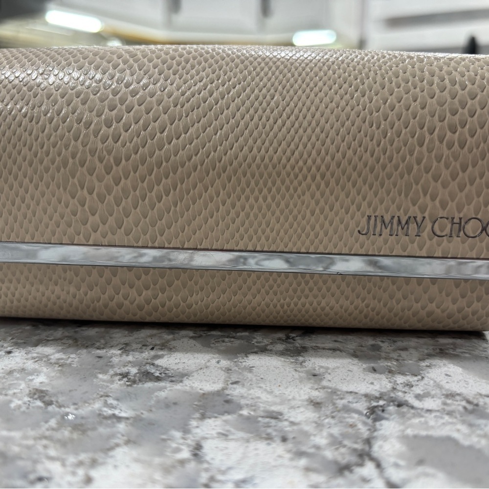 Jimmy Choo Ivory Snakeskin Hardshell Sunglasses/Eyeglasses Case